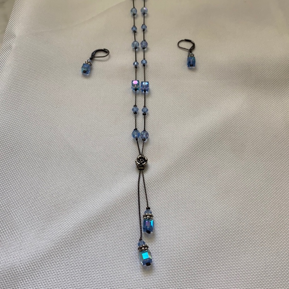 Blue crystal necklace & earrings